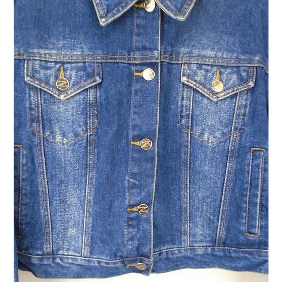 Vintage Cyber Y2K zana di Blue Denim Jean Jacket Boxy Crop Denim Coat Size Large - Picture 8 of 9